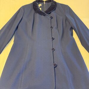 NWT Vintage 90s Talbots Navy Wool Dress With Velvet Collar & Buttons Size 14